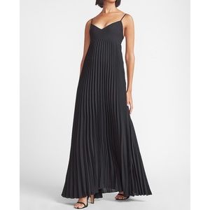 Pleated V-Neck Babydoll Maxi Dress from Express